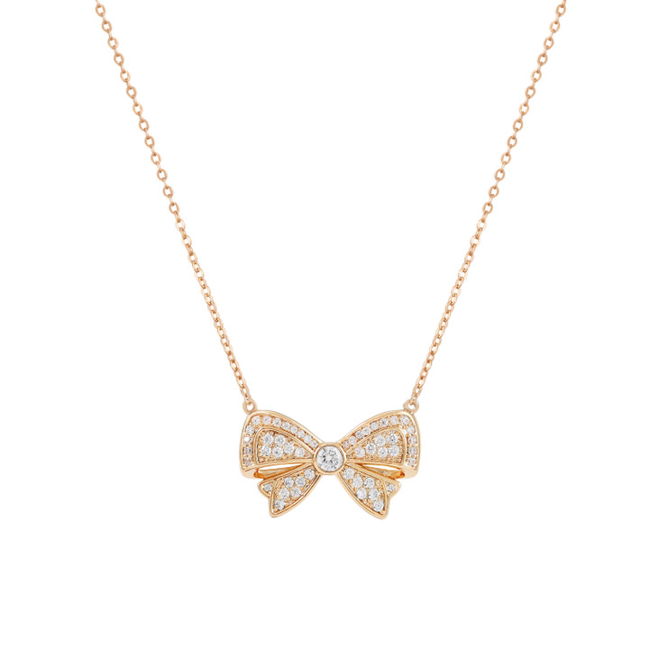 Tc Bow Double Bow Cz Inset Gold Pendant