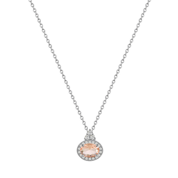 Silver Oval Pink Stone W/Clear Surround Pendant
