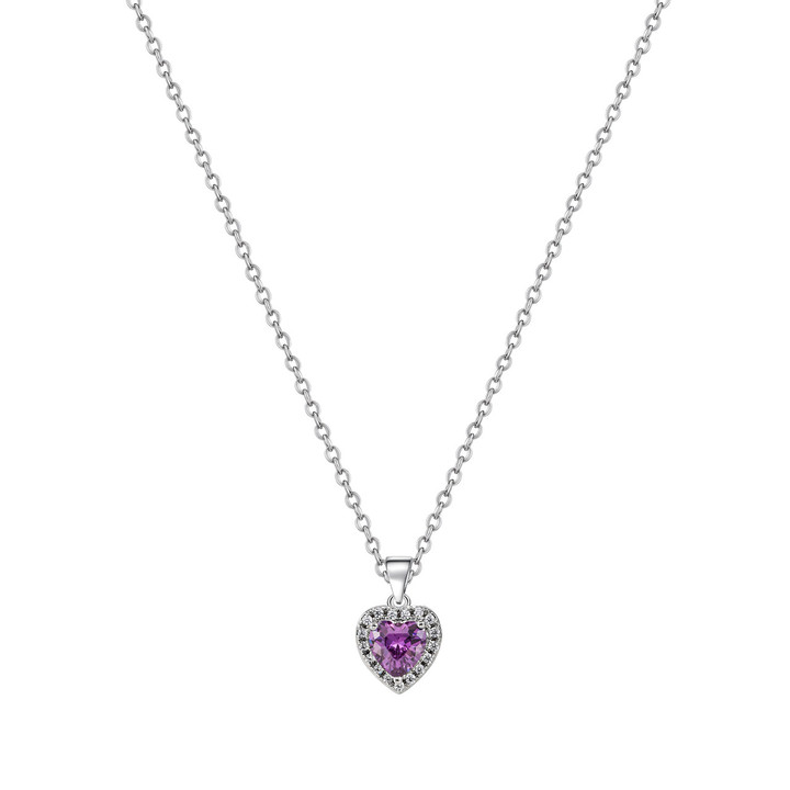 Silver Diamond Heart Pendant Purple