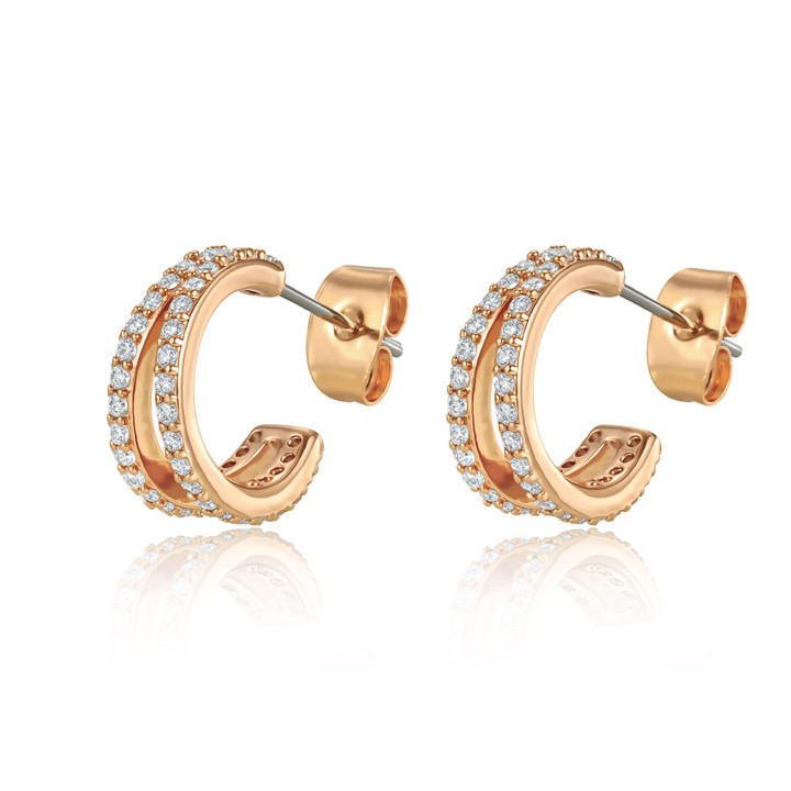 TC Pave Set Mini Double Circle Huggies Gold