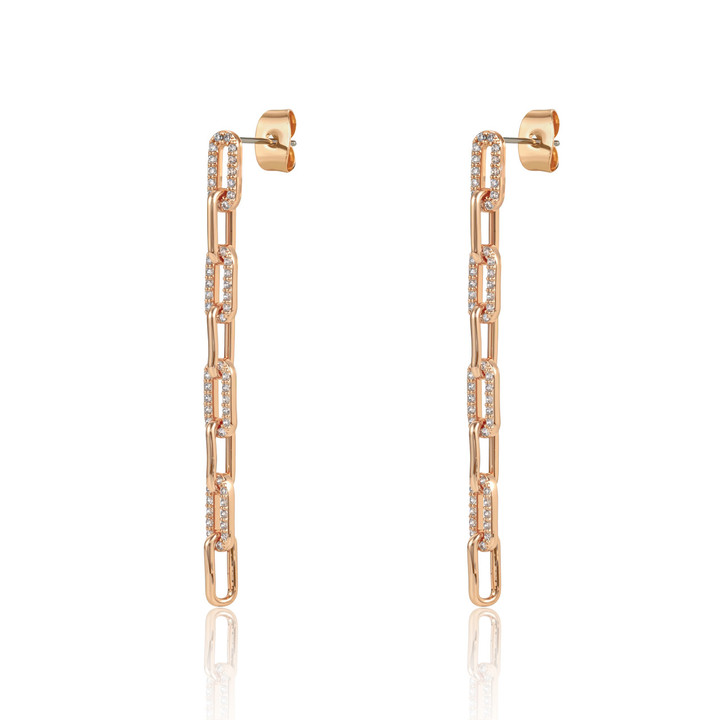 TC Chain & Pave Drop Earrings Gold