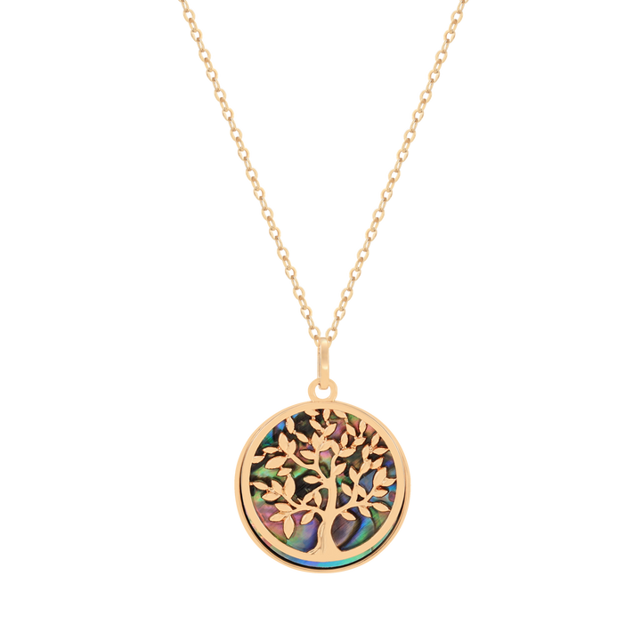 Trinity - Shell Tree Of Life Disc Pendant Gold