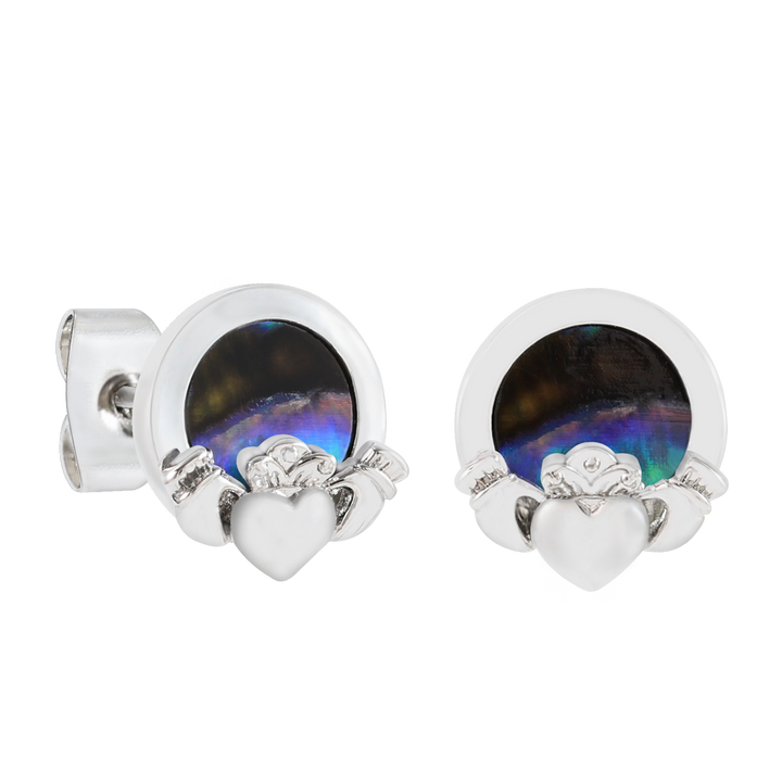 Trinity - Shell Claddagh Stud Earrings Silver