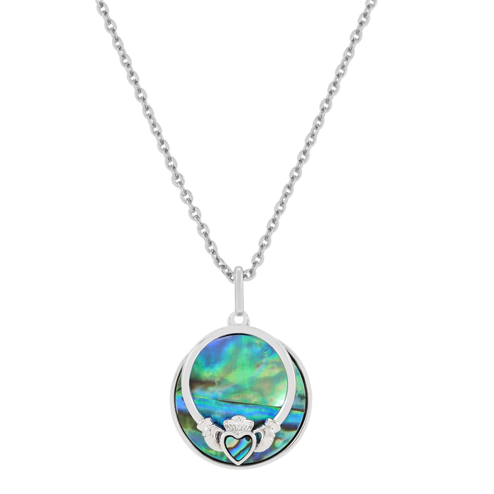Trinity - Shell Claddagh Disc Pendant Silver