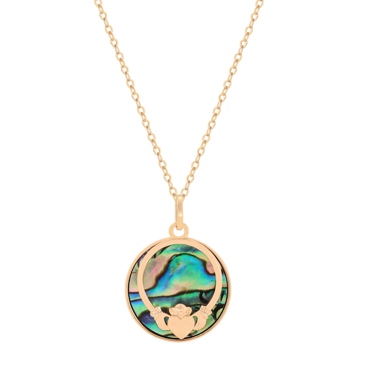 Trinity - Shell Claddagh Disc Pendant Gold