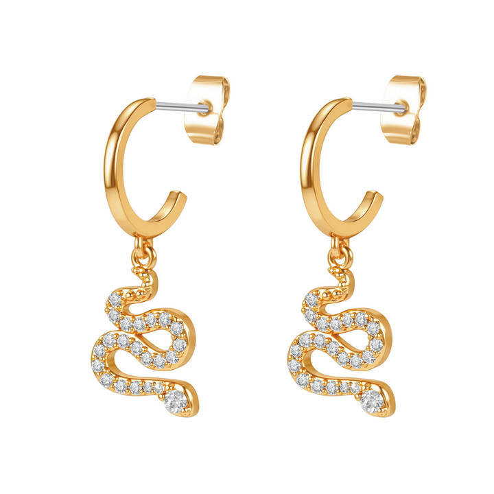 Tc Snake Huggie Drop Earrings Gold