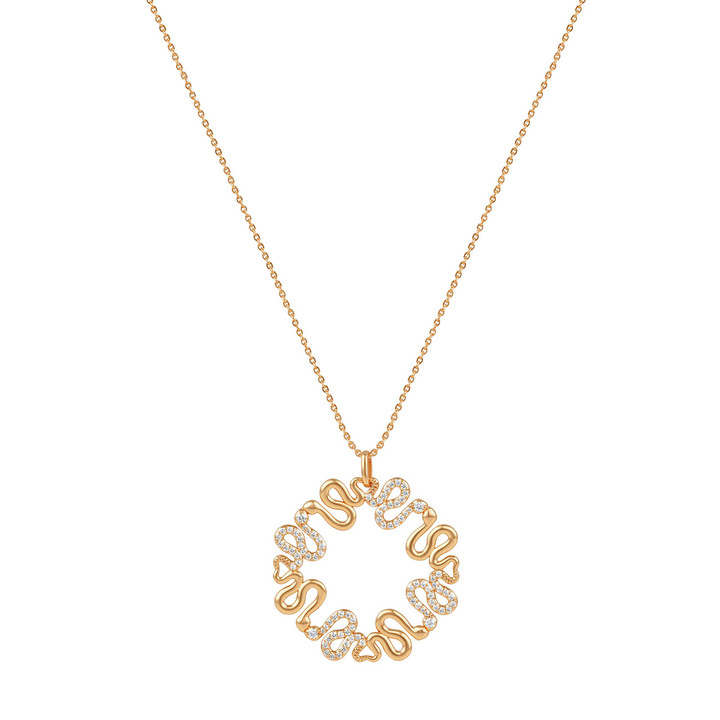 Tc Snake Polished & Cz Inset Snake Pendant Gold