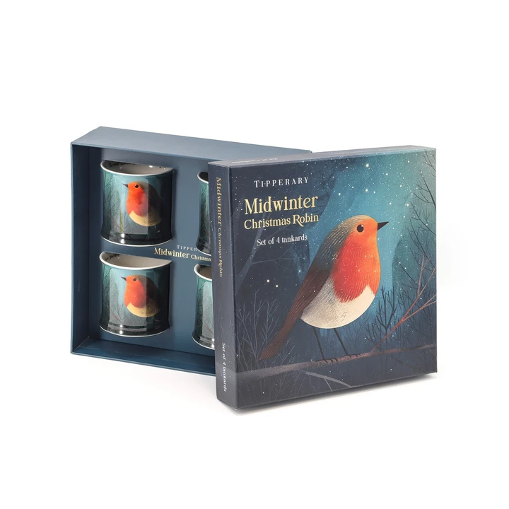 NEW Christmas Mid Winter Robin Set 4 Tankards