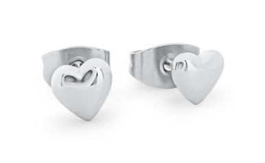 HEART STUD EARRINGS - SILVER 8MM