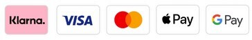 Accepted payment methods: Visa, Mastercard, Klarna and more