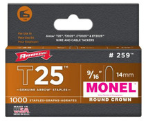 Arrow Fastener 259M T25 9/16 Inch (14mm) Monel Staples, 1000/Pk