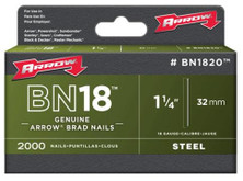 Arrow Fastener BN1820 1-1/4-Inch, 18 Gauge Brad Nails, 2000/Pack