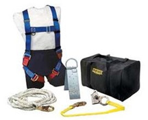 Fall protection kit, 50', reuseable roof anchor, VF505WL3 rope grab, harness, includes carry bag
