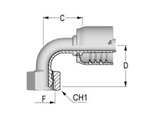 C12220893-0406 90 Deg BSP O-Ring Female Swivel 60 Deg Cone Solid Bent Tube, 0.25", 6.40 mm