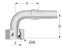 H1221593-1230 90 Deg Metric O-Ring Female Swivel 24 Deg Seat, DIN 3865 Light‡ Tube, 3/4", 19.0mm
