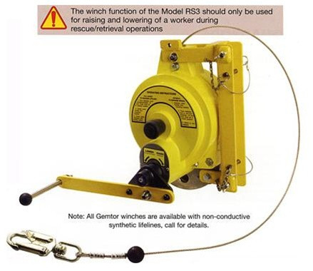 Lifeline, self retracting with retrieval winch, 100' stainless steel cable, mounting bracket
