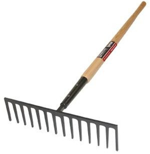 Midwest Rake 63124 16" Steel Landscape/Aggregate Rake, 62" Wood Handle