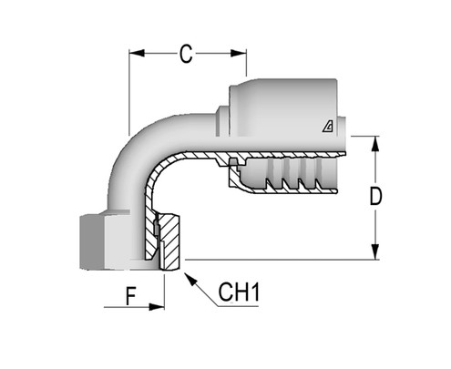 C12220893-0812 90 Deg BSP O-Ring Female Swivel 60 Deg Cone Solid Bent Tube, 0.50", 12.70 mm