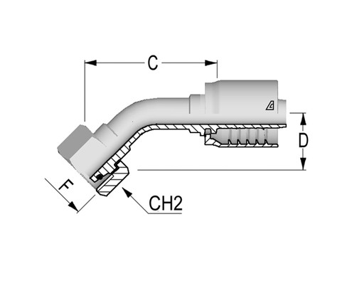 C12221543-0414 45 Deg Metric O-Ring Female Swivel 24 Deg Seat DIN 3865 – Light Tube, 0.25", 6.40mm