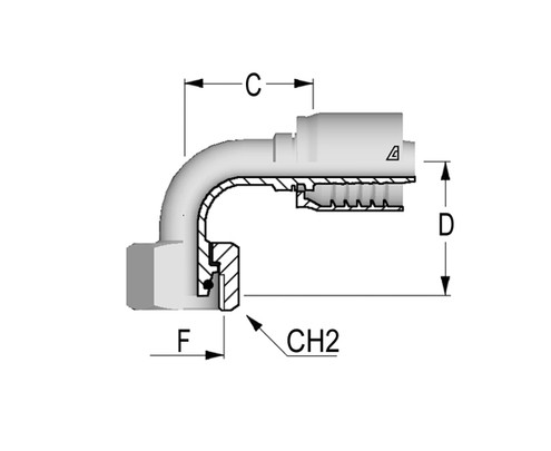 C12221693-0418 90 Deg Metric O-Ring Female Swivel 24 Deg Seat DIN 3865 – Heavy Tube, 0.25", 6.40mm