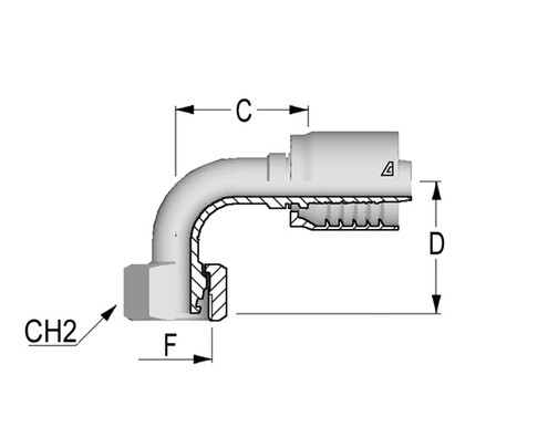 C12421593-1026 90 Deg Metric O-Ring Female Swivel 24 Deg Seat DIN 3865 – Light Tube, 0.62", 15.90mm