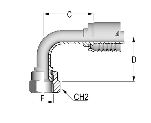 Alfagomma C12422591-0810S 90 Deg JIC Female Swivel 37 Deg Seat, 0.50", 12.70 mm Solid Bent Tube