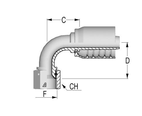C12622592-1212 90° JIC Female Swivel 37° Seat for Ultra HPH, Tube, Thrust Wire Nut, 3/4", 19.0mm