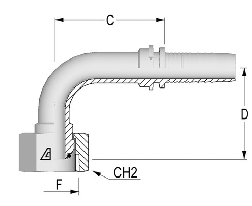 Alfagomma H1220893-0812 90 Deg BSP O-Ring Female Swivel 60 Deg Cone Solid Bent Tube, 1/2", 12.7 mm