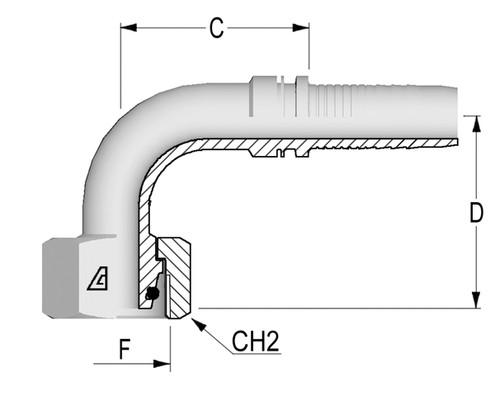 H1221693-0824 90 Deg Metric O-Ring Female Swivel 24 Deg Seat, DIN 3865 Heavy Tube, 1/2", 12.7mm