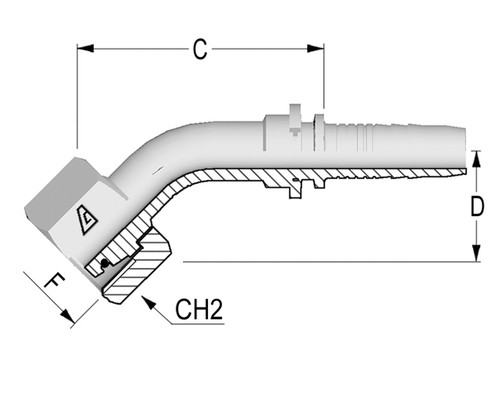 H1221543-0822 45 Deg Metric O-Ring Female Swivel 24 Deg Seat, DIN 3865 Light‡ Tube, 1/2", 12.7mm