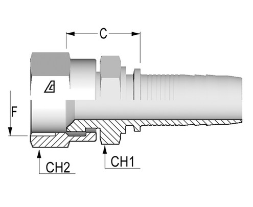Alfagomma H1226611-1212 SAE Female 45 Deg Seat, Double Hex, 3/4", 19.0 mm