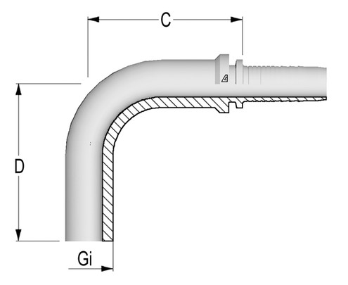Alfagomma H1252090-0816 90 Deg Metric Solid Bent Tube Standpipe, DIN 2353, 1/2", 12.7 mm