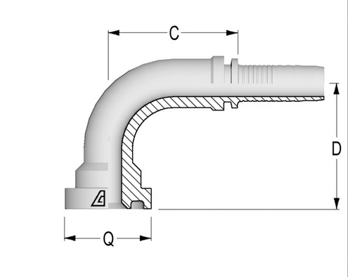 Alfagomma H1243690-1212 90 Deg O-Ring Flange SAE J518 Code 62 Solid Bent Tube, 3/4", 19.0 mm