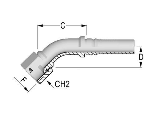 H1422542-2424 45 Deg JIC Swivel Female 37 Deg Seat Solid Bent Tube Interlock, 1.50", 38.1 mm