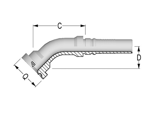 H1443640-3232 45 Deg O-Ring Flange SAE J518 Code 62 Solid Bent Tube Interlock, 2.00",50.8 mm