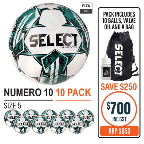 NUMERO 10 WHT/GREEN (FIFA BASIC) 10 BALL PACK
