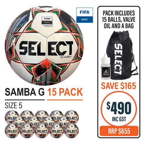 SAMBA WHT/GREEN/ORANGE (FIFA BASIC) 15 BALL PACK 