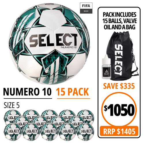 NUMERO 10 WHT/GREEN (FIFA BASIC) 15 BALL PACK