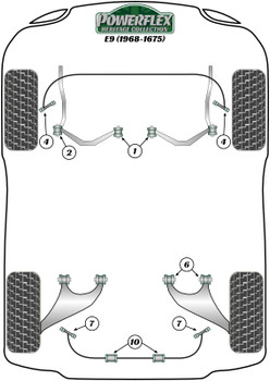 BMW E9 2.5CS - 3.0CSL (1968-1975) Powerflex diagram - Reference 1