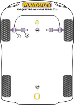 Audi 100 / 200 (1976 - 1991) 100 Quattro inc Avant Typ 44 (C3) (10/84-11/90) Powerflex diagram - Reference 20