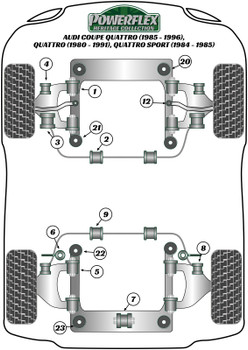 Audi 80 / 90 - inc S2/RS2 & Quattro (1976 - 2000) Sport Quattro (1984-1985) Coupe Quattro (1985-1991) UR Quattro (1980-1991) Powerflex diagram - Reference 21