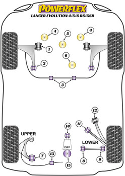 Mitsubishi Lancer Evolution IV, V & VI RS/GSR (1996 - 2001) Powerflex diagram - Reference 15