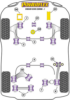 Powerflex vehicle diagram - Powerflex Front Wishbone Front Bush 12mm bolt PFF19-801 - Fits Volvo C30 (2006 - 2013)