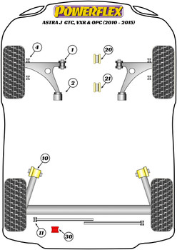 Powerflex vehicle diagram - Powerflex PowerAlign Camber Bolt Kit (12mm x 60mm) PFA100-12 - Fits Vauxhall / Opel ASTRA MODELS Astra MK6 - Astra J (2010 - 2015) Astra MK6 - Astra J GTC, VXR & OPC (2010-2015)