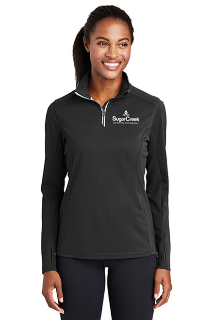 Sport-Tek® Ladies Sport-Wick® Textured 1/4-Zip Pullover (Black)