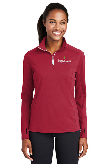 Sport-Tek® Ladies Sport-Wick® Textured 1/4-Zip Pullover (Red)