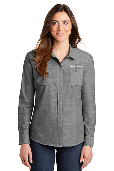 Port Authority® Ladies Slub Chambray Shirt (Grey)