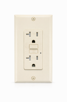 Ivory tamper-resistant (TR) GFCI outlet with matching wall plate and color-matched screws, designed for clean, professional installations. This Ground Fault Circuit Interrupter features clearly labeled TEST and RESET buttons for reliable electrical protection against shock and ground faults. Ideal for residential and commercial applications, this UL-listed GFCI receptacle is commonly used in kitchens, bathrooms, garages, and other code-required areas. The smooth ivory finish provides a consistent, modern look that blends seamlessly with standard wall plates and interior designs.