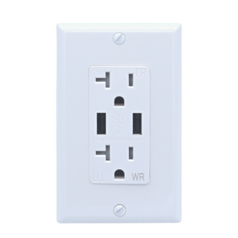 Decorative 20Amp Tamper and Weather Resistant Receptacle with Dual USB Charger Ports