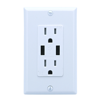 Decorative  15Amp Tamper and Weather Resistant Receptacle with Dual USB Charger Ports